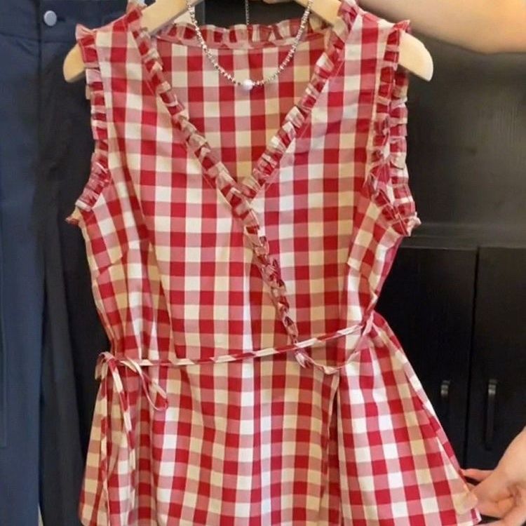 Corset Waist Cinch - Chaleco sin mangas retro a cuadros