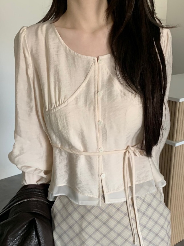 Corset Waist Cinch - Camisa Elegante de Manga Abullonada para